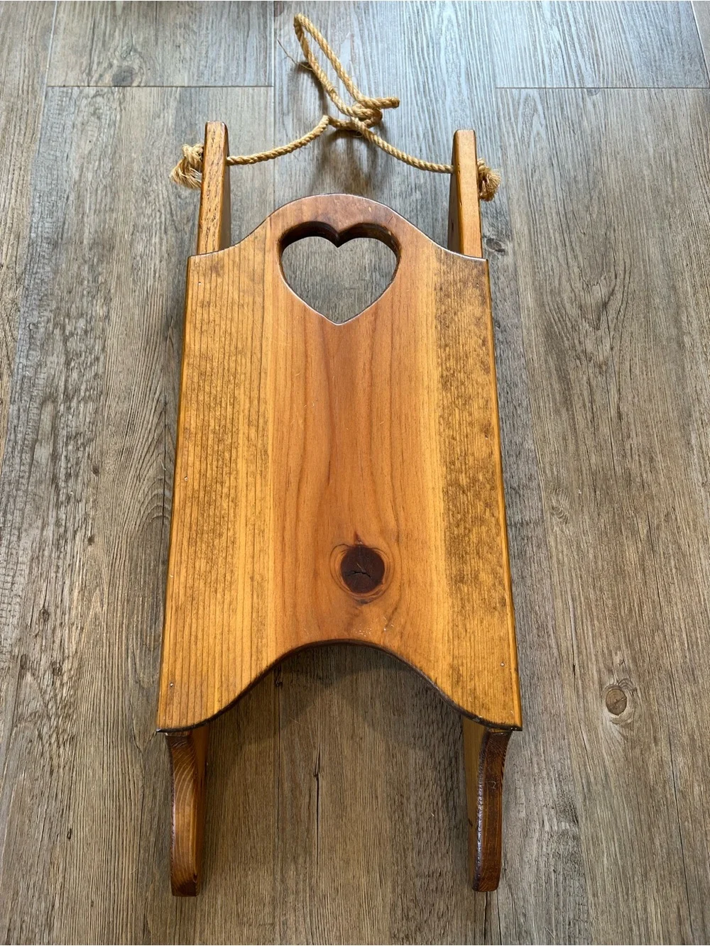 Rustic Heart Wooden Wall Shelf - Brown sleigh 24.5 inches long